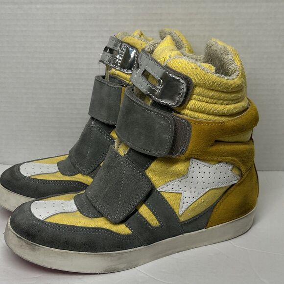 Ishikawa Ankle Boots Shoes Leather Yellow & Grey Strap Closure Star Italy Sz 38 - Picture 1 of 15